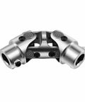 Three Quarters Inch Double Steering Universal U Joint Shaft Coupler DD To DD With 70 Degree Max Angle Five And One Eighth Inch Overall Length Chrome