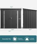 Side view measurements of Spacious 6 By 4 Outdoor Storage Shed With Double Lockable Doors Anti Corrosion Metal Construction Waterproof Design