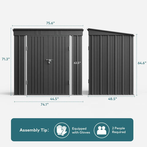 Side view measurements of Spacious 6 By 4 Outdoor Storage Shed With Double Lockable Doors Anti Corrosion Metal Construction Waterproof Design