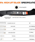 2 Pack High Lift Mower Blades For 46 Inch Decks, 6 Point Star Design, OEM Replacement For Cub Cadet Troy-Bilt Lawn Tractors dimensions chart