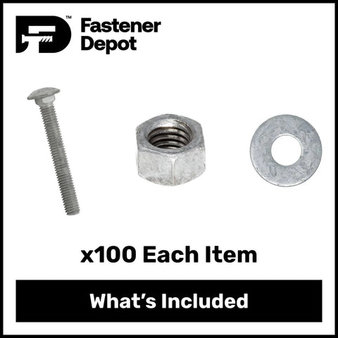 3/8-16 Carriage Bolt Kit Fully Threaded 3-1/2 Inch Hot Dip Galvanized Exterior Use Commercial Grade A307 Includes 100 Sets