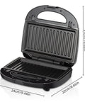 3 In 1 Electric Sandwich Maker With 3 Removable Non Stick Plates Double Sided Heating, open view showcasing ribbed grilling surface.