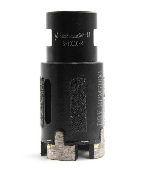 Close-up of diamond core drill bit for granite and concrete, 1-1/2 in diameter, 85 mm length, 5/8-11 thread