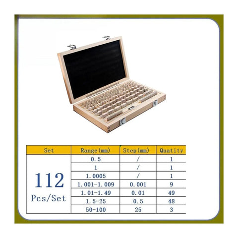 Kickass 112 Piece HSS Steel Woodworking Gauge Block Kit For Router And Table Saw featuring an open wooden case with precision blocks.