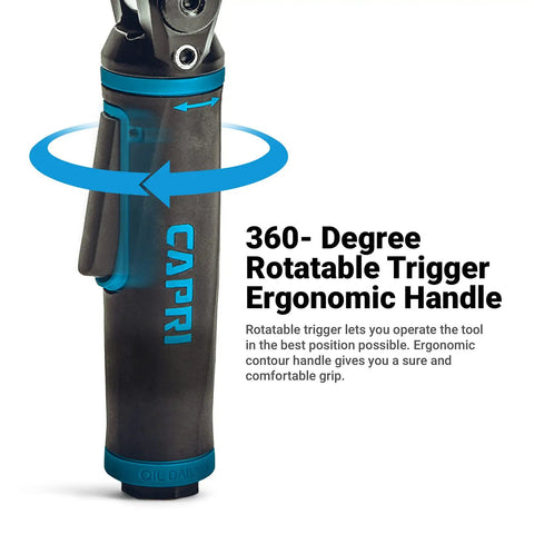Badass Ultra Compact 3/8 Inch Flex Head Air Impact Wrench Boasting Dope 369 Foot Pounds Of Torque For Cramped Corners And Greasy Auto Repair Jobs Smooth Pneumatic Power Tool showing ergonomic 360-degree rotatable trigger handle.