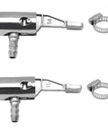 Go To Tool 2 Pack Quarter Inch Lock On Air Chuck Slick Thumb Press Design Tough As Nails Metal Build Zero Leak Seal Ideal For Bike Motorcycle Tire Inflation And Fast Hose Fixes metal air chucks with hose clamps on a white background.