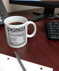 Funny Engineer Mug Gift for Men With Nutritional Facts Label Civil Engineer 11oz Ceramic Coffee Cup on office desk
