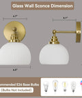 Dimensions of Feasey Vintage Milk Glass Globe Wall Sconce, Mid Century Ribbed Glass Light, showcasing size and design details.