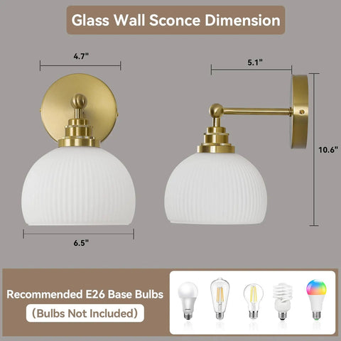 Dimensions of Feasey Vintage Milk Glass Globe Wall Sconce, Mid Century Ribbed Glass Light, showcasing size and design details.