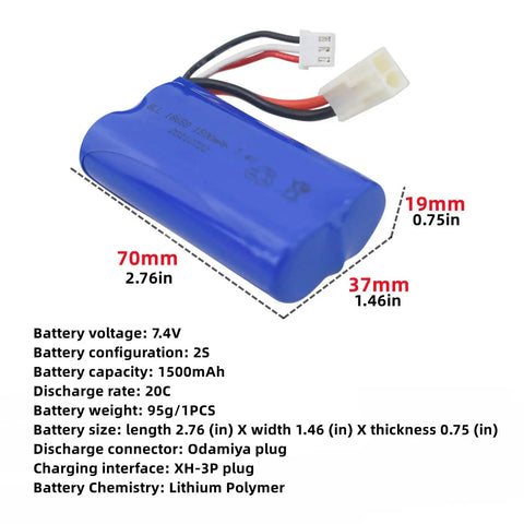 Two Pack 7.4V 1500mAh LiPo Battery For Fast RC Boat Long Lasting Power With Balance Charging Compatible With FT009 UDI009