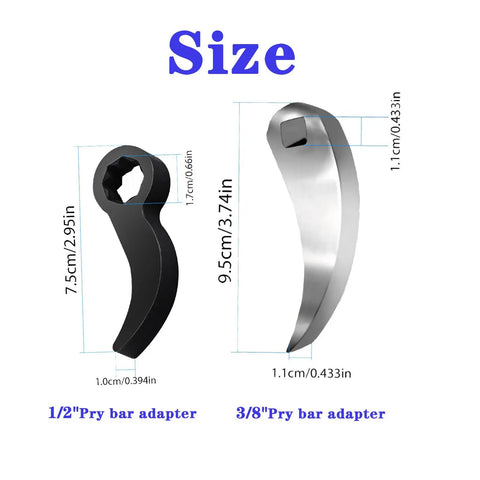 Two Pack Pry Bar Wrench Adapter And Ratchet Pry Bar Attachment With 360 Degree Swivel Head For Tight Spaces showing size details