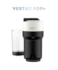 Vertuo Pop Plus Coffee And Espresso Maker From Breville In Coconut White Delivers Five Cup Sizes Including 5 8 And 12 Oz Coffees Plus Single Or Double Espressos Hot Or Iced For Quick Easy Home Barista Vibes And Cafe Quality At Home, front view.