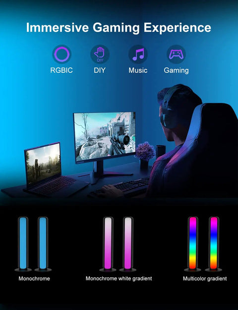 Lit RGBICW Smart Light Bars For TV PC And Gaming Setup With Scene And Music Sync showing immersive gaming with RGBIC effects.