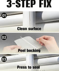 Image showing 3-step fix process for Self Adhesive Tub Repair Patch Kit For Cracks And Holes DIY Friendly Waterproof PVC Wall Patch Roll.