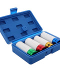 Hot Ride Ready 4 Piece Lug Nut Impact Socket Set With Non-Marring Wheel Rim Protector Sleeves in blue case