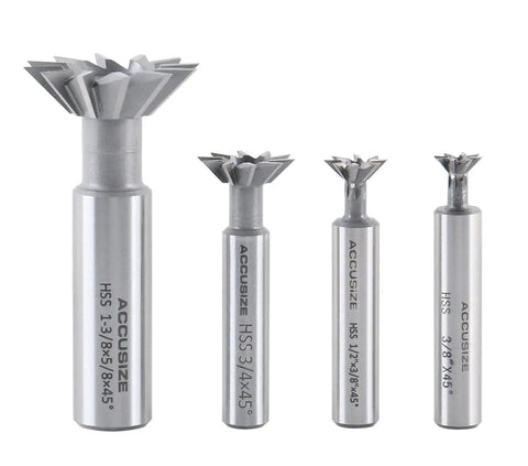 4-Piece 45 Degree HSS Dovetail Angular Cutter Set Right Hand Weldon Shank For CNC And Manual Milling Includes Three Eighths Inch
