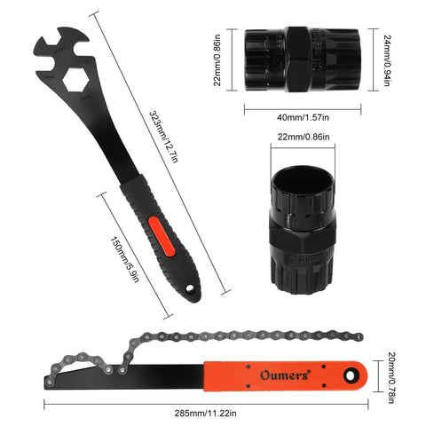 Bike Cassette Removal Tool With Chain Whip And 2 In 1 Freewheel Remover Pedal Wrench And Sprocket Remover dimensions