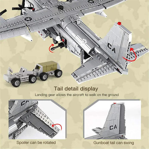 AC 130 Gunship Building Block Set 1713 Pieces WW2 Aircraft Model Kit showing tail detail with spoilers and swinging tail.
