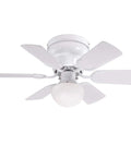 Petite Indoor Ceiling Fan With Light 30 Inch White For Small Rooms Up To 100 Sq Ft with opal mushroom glass and LED bulb.