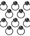 10 Pcs Black Ring Pull Handles for Cabinets and Dresser Drawers Single Hole One And Three Quarter Inch Zinc Alloy Knobs on white background
