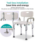 Tool Free Assembly Spa Bathtub Shower Lift Chair With Adjustable Height, Removable Arms And Backrest, White Bath Chair