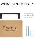 30 Pack Solid 3-1/2 Inch Square Cabinet Handles In Oil Rubbed Bronze box contents, including handles, screws, and packaging.