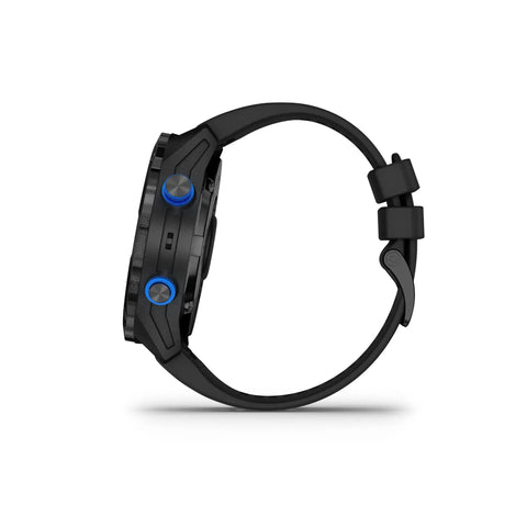 Side view of Descent Mk2i Watch Style Dive Computer With Air Integration For Scuba And Multisport Training, titanium case, black band