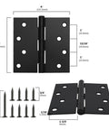 Matte Black Door Hinges 3 Pack With Clean Square Corners Built Tough For Daily Wear Fits Any Interior Or Exterior Door Opening. 4" size.