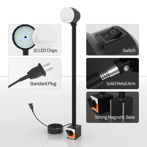 35 LED Magnetic Work Light With 1200 Lumen Output 120V Flexible Gooseneck Beam Adjustable Magnetic Base for machinery