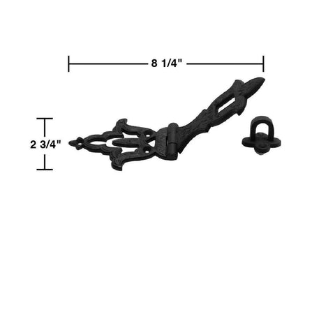 Colonial Style Black Wrought Iron Hasp Door Lock Latch Eight And A Quarter Inch for garage and barn doors with measurements