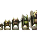Beefy Heavy Duty U Groove Track Gate Rollers Kit With Dual Bearing For Inverted Track And Sliding Doors, four-pack in various sizes.