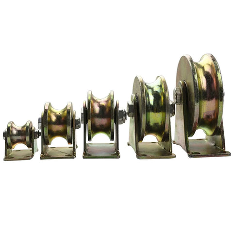 Beefy Heavy Duty U Groove Track Gate Rollers Kit With Dual Bearing For Inverted Track And Sliding Doors, four-pack in various sizes.