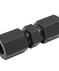 3/8-inch high-pressure compression union in black-oxide steel, side view tube connector