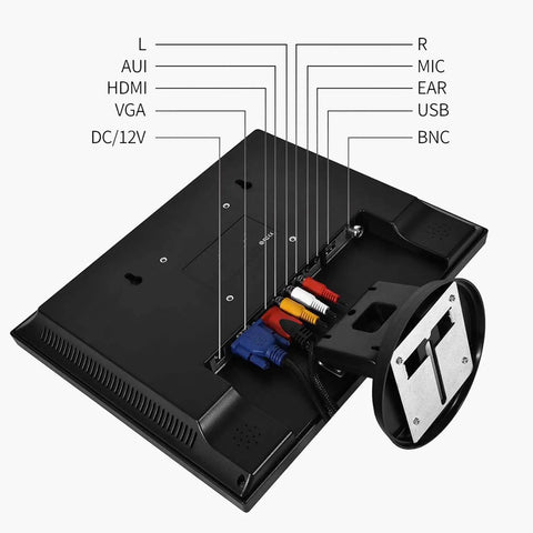 Back view of No Image Stretch 15 Inch 4x3 CCTV Monitor For Security Pros With 1024x768 Resolution Sturdy Metal Housing BNC HDMI inputs