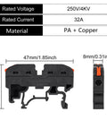 Front and side view of Pro Grade Din Rail Terminal Block Kit 30 Piece Universal Compact Wire Connector Set dimensions and materials