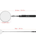 360 Degree Telescoping Inspection Mirror On Extendable Stick With 85mm Mirror Diameter, Swivel Double Ball Joint, 34 Inch Reach, 7.5 Inch Collapsed, Pro Grade Auto Mechanics Tool For Tight Spots, Dead Angles, And Obstacle Viewing, shown extended