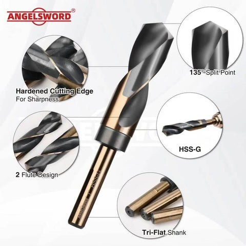 Angelsword 3/4 in HSS drill bit with tri-flat shank; 135° split point, two-flute design, hardened cutting edge
