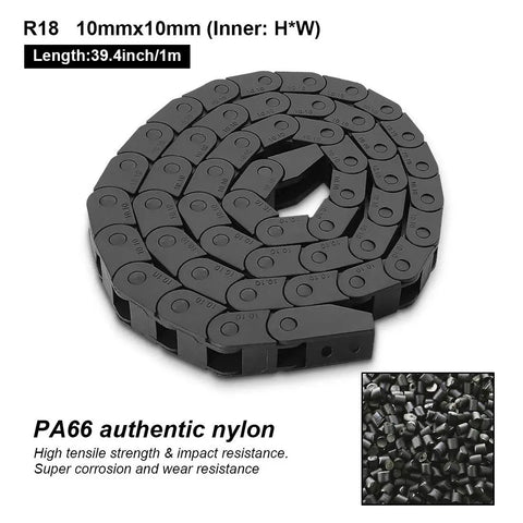 CNC Cable Drag Chain 10mm By 10mm Inner Size, 1 Meter Length Bridge Type Non Openable Black Plastic Wire Carrier Chain