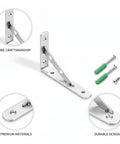 Stainless Steel Triangle Shelf Bracket Wall Mount For Floating Shelves, Heavy Duty Kitchen And Living Room Storage Support, 15.7 By 5.9 By 1.2 Inches, One Piece with screws and wall anchors visible