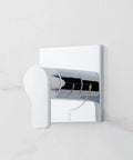 Slick Matte Black Hibiscus Thermostatic Shower System With 1.8 GPM Flow Control sleek chrome flow valve design for modern bathrooms.