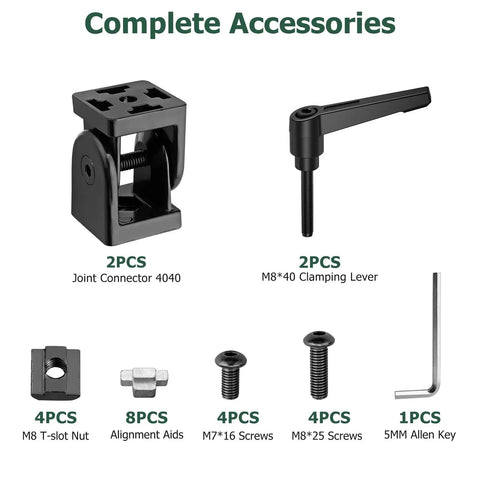 Two Pack 4040 Aluminum Angle Connector Joint With 180 Degree Rotation Hinge And Adjustable Clamp Lever For Quick, Easy, Flexible Aluminum Profile Assembly System, accessories
