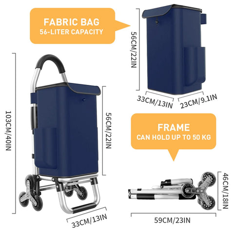Heavy Duty 3 In 1 Folding Shopping Cart With 6 Wheels And 110 Lb Capacity Portable Hand Truck Waterproof Bag For Moving And Camping