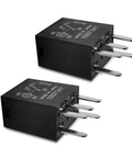 Hassle Free 2Pack Auto Fuel Pump Relays 12Volt 5Pin Direct Plug Power Switch 30Amp, black relays with pins visible.