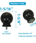Four Pack Ball Shape Curtain Rod Finials For Five Eighth Inch Rods With M5 Thread Plastic Drapery Ends, black, 1-5/16 inch size