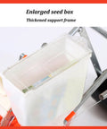 Manual Hand Push Garden Seeder With Stainless Steel Duckbill, Clear Seed Box, And Roller Wheel, enlarged seed box top view