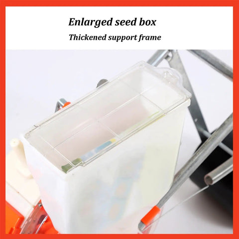 Manual Hand Push Garden Seeder With Stainless Steel Duckbill, Clear Seed Box, And Roller Wheel, enlarged seed box top view