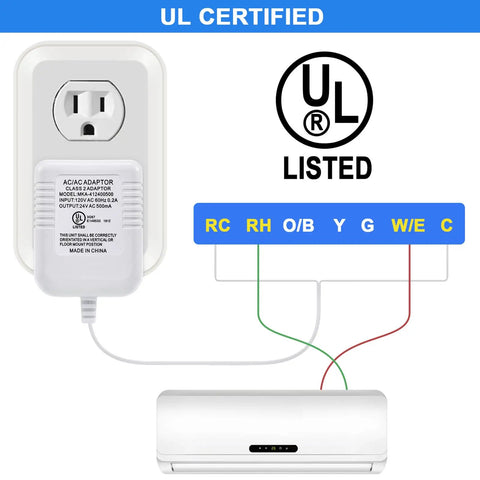 Plug In 24V C Wire Thermostat Adapter For Nest Ecobee Sensi Honeywell Smart WiFi UL certified illustration