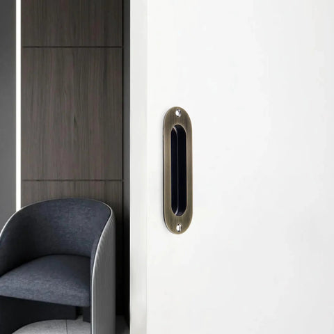 Flush Recessed Pulls Set, Antique Bronze Finish Stainless Steel Hardware For Barn Sliding Doors, Pocket Doors, Cabinets And Cupboards, Concealed Mounted Pull Handles With Screws, 4.7 By 1.6 Inches