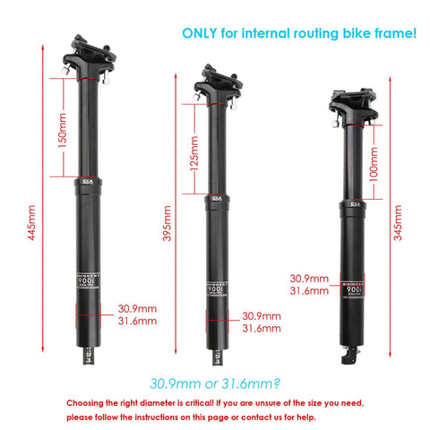 Internal Routing Dropper Post With Lever And Cable Kit For MTB And Ebike, sizes 30.9/31.6mm, travel 100/120/150mm