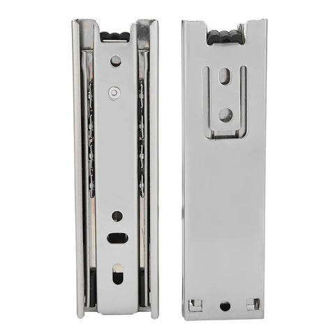 Front and side view of Heavy-Duty 5-Inch Soft Close Ball Bearing Drawer Slides 2 Pack, full extension side mount, galvanized steel.